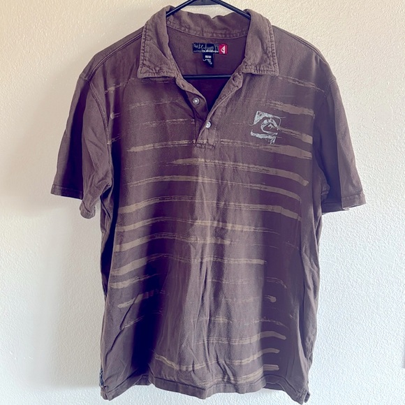 Quicksilver men’s medium brown collared T-shirt with light tan stripe - Picture 1 of 1